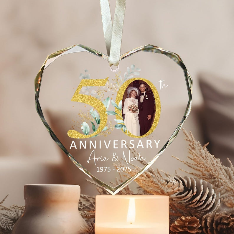 Personalized 50th Wedding Anniversary Ornament, Custom Wedding Photo Ornament, Anniversary Gift For Mom And Dad, Grandparents Christmas Gift