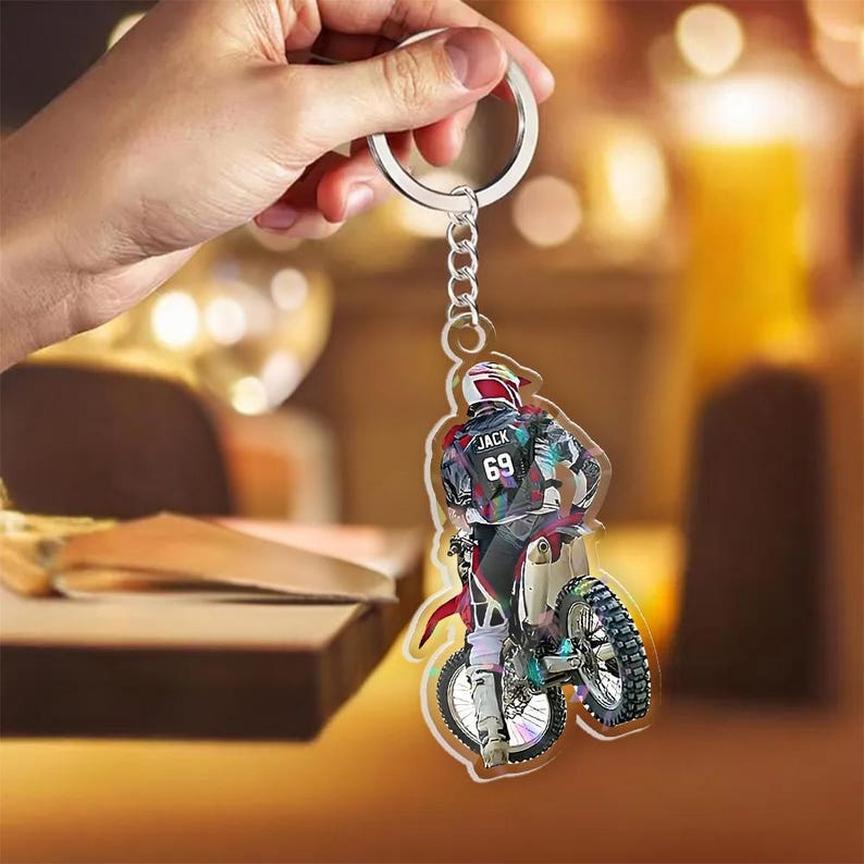 Personalized Motocross Ornament, Custom Dirt Bike Rider Name & Number, 2D Acrylic Christmas Tree Decoration For Biker Gift, Motocross Gift