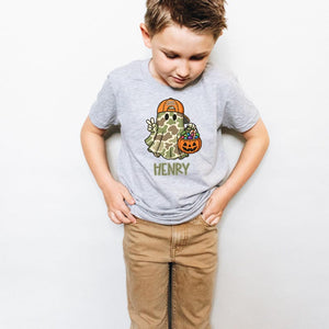 Personalized Camo Ghost Halloween Shirt - Kids Boys Gift