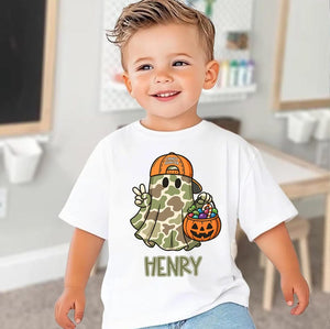 Personalized Camo Ghost Halloween Shirt - Kids Boys Gift