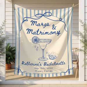 Margs and Matrimony Bachelorette Party Tapestry, Margaritas and Matrimony Banner, Custom Bachelorette Backdrop,Beach Bachelorette Decoration