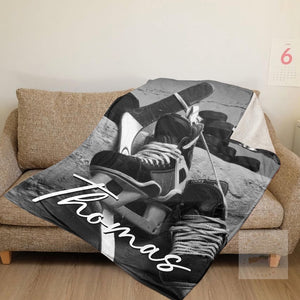 Personalized Hockey Sherpa Fleece Blanket: Custom Name & Number Throw