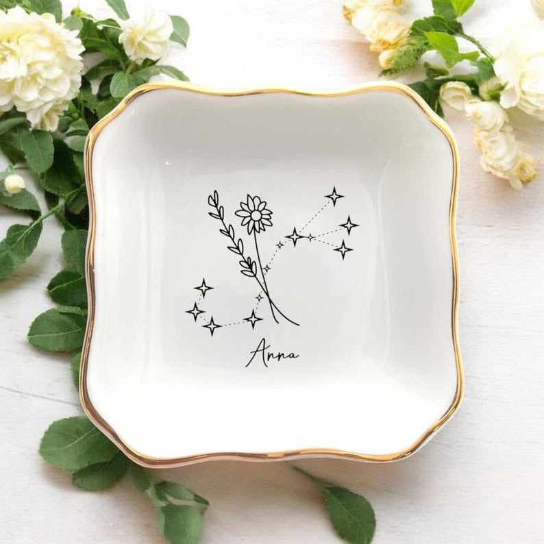 Zodiac Jewelry Dish, Personalized Horoscope Ring Holder, Minimalist Zodiac Ring Dish, Zodiac Sign Gifts For Friends, Daughter Birthday Gifts
