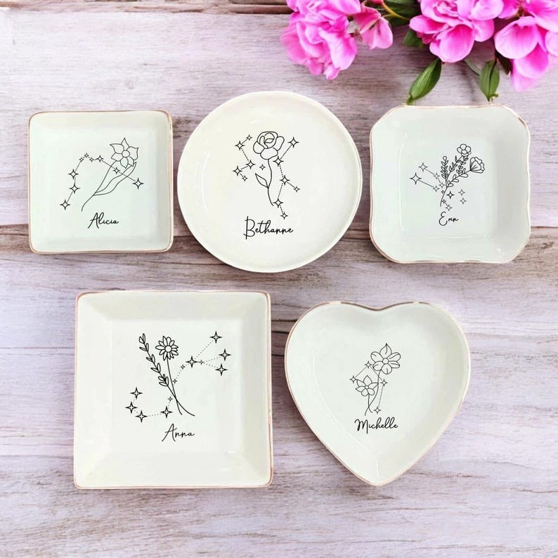 Zodiac Jewelry Dish, Personalized Horoscope Ring Holder, Minimalist Zodiac Ring Dish, Zodiac Sign Gifts For Friends, Daughter Birthday Gifts