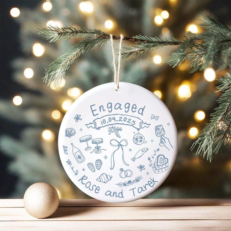 Personalized Engagement Ceramic Ornament,Wedding Gift for Newlyweds,Christmas Gift,Romantic Whimsical Ceramic,New Home Gift,Gift For Couples