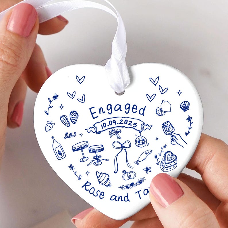 Personalized Engagement Ceramic Ornament,Wedding Gift for Newlyweds,Christmas Gift,Romantic Whimsical Ceramic,New Home Gift,Gift For Couples