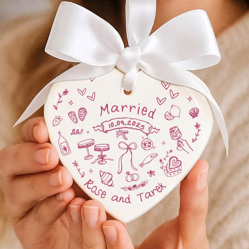Personalized Engagement Ceramic Ornament,Wedding Gift for Newlyweds,Christmas Gift,Romantic Whimsical Ceramic,New Home Gift,Gift For Couples