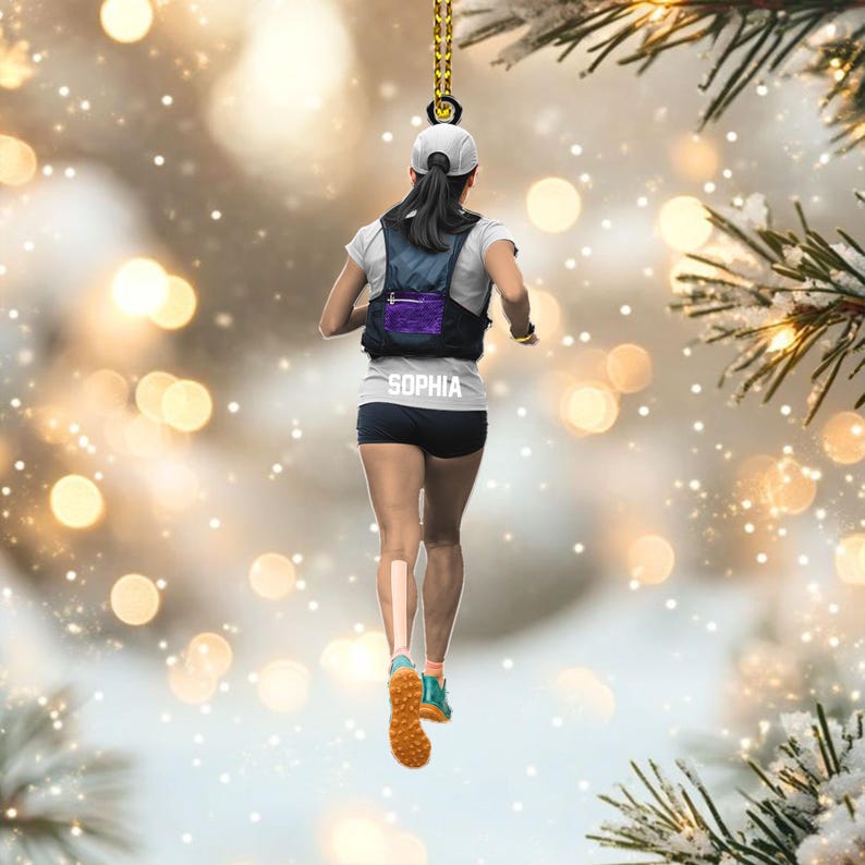 Custom Female Runner Ornament, Personalized Marathon Christmas Ornament, Running Ornament, Gift For Runner, Marathon Christmas Ornament