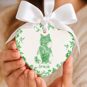 Personalized Dog Cat Ceramic Ornament, Chinoiserie Toile De Jouy Pet Ornament, Pet Loss Keepsake,Memorial Christmas Gift,Gift For Pet Lovers