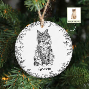 Personalized Dog Cat Ceramic Ornament, Chinoiserie Toile De Jouy Pet Ornament, Pet Loss Keepsake,Memorial Christmas Gift,Gift For Pet Lovers