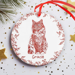Personalized Dog Cat Ceramic Ornament, Chinoiserie Toile De Jouy Pet Ornament, Pet Loss Keepsake,Memorial Christmas Gift,Gift For Pet Lovers