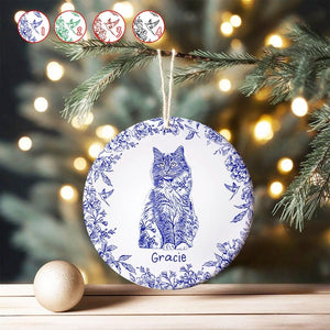Personalized Dog Cat Ceramic Ornament, Chinoiserie Toile De Jouy Pet Ornament, Pet Loss Keepsake,Memorial Christmas Gift,Gift For Pet Lovers