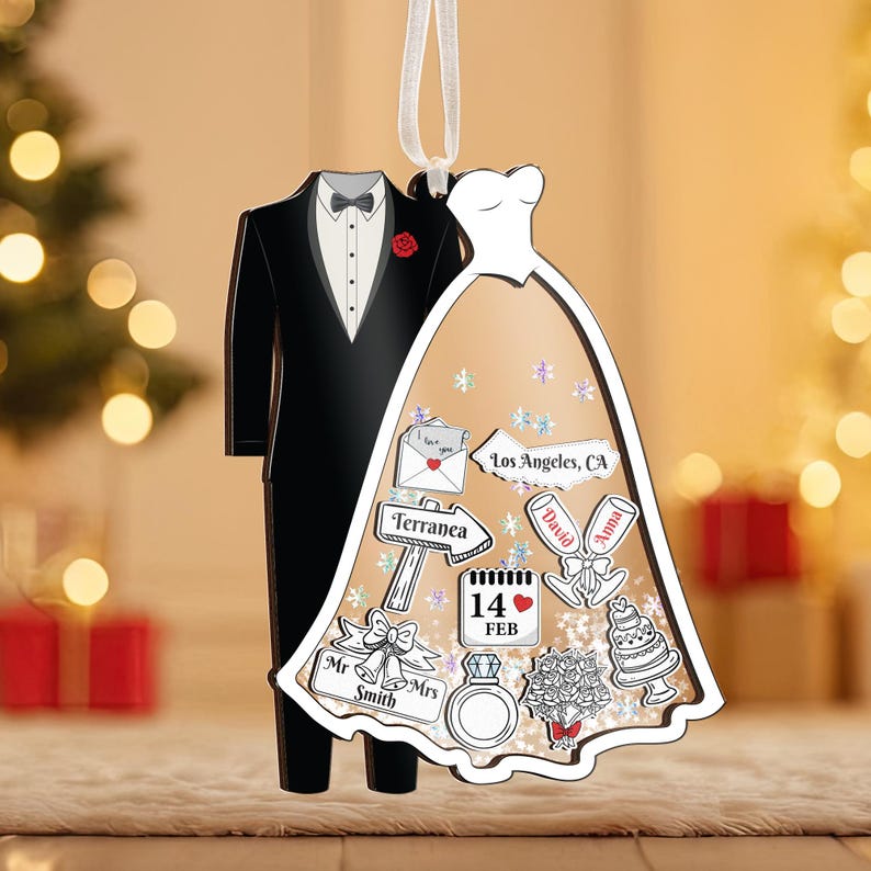 Personalized Wedding Ornament 2025, First Christmas Married Gift, Custom Bride and Groom Ornament, Newlywed Keepsake, Bridal Shower Gift