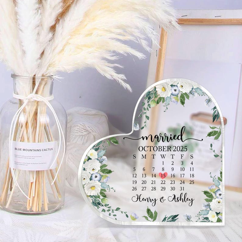 Personalized Wedding Gift, Married Calendar Acrylic Plaque, Wedding Gift for Couple, Married Plaque Gift for Couple, Wedding Keepsake Gift