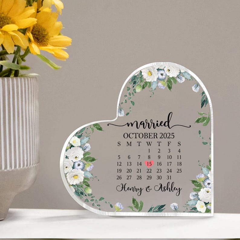 Personalized Wedding Gift, Married Calendar Acrylic Plaque, Wedding Gift for Couple, Married Plaque Gift for Couple, Wedding Keepsake Gift
