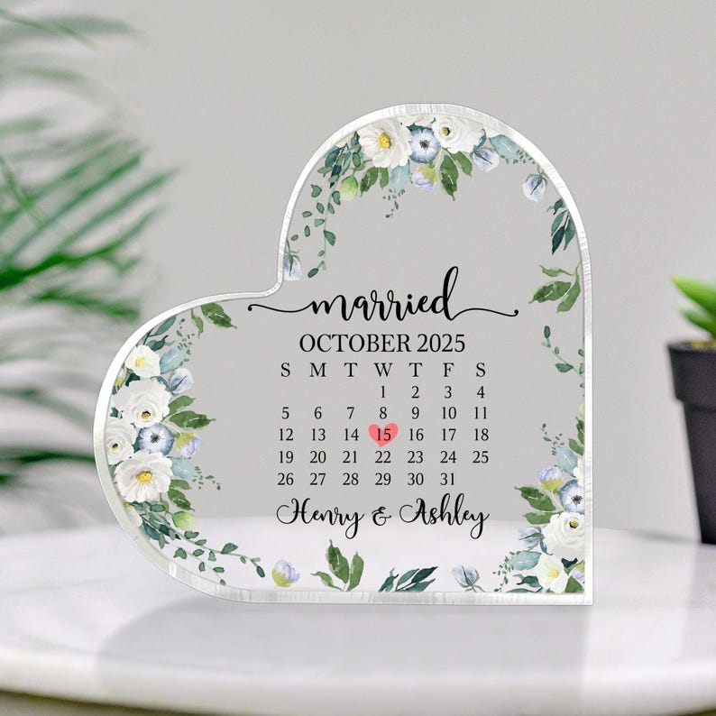 Personalized Wedding Gift, Married Calendar Acrylic Plaque, Wedding Gift for Couple, Married Plaque Gift for Couple, Wedding Keepsake Gift