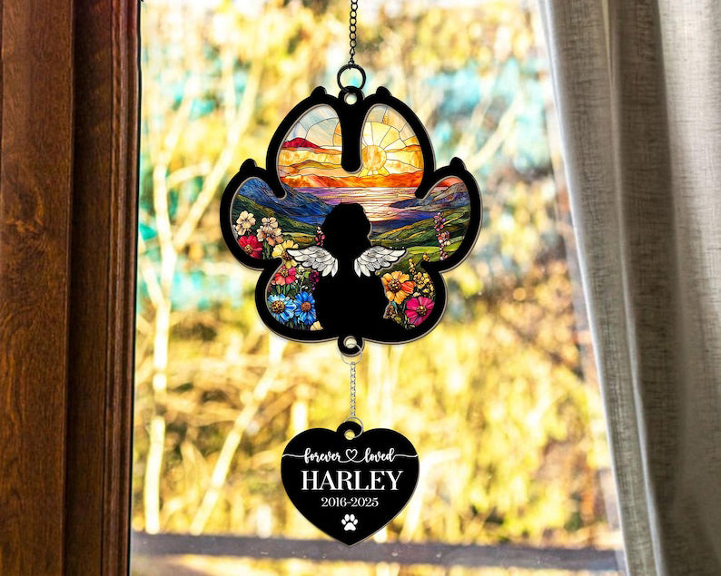 Custom Dog Memorial Suncatcher, Personalized Dog Loss Sympathy Gift, Loss of Pet Gift, Dog Remembrance Window Hanging Car Accessory
