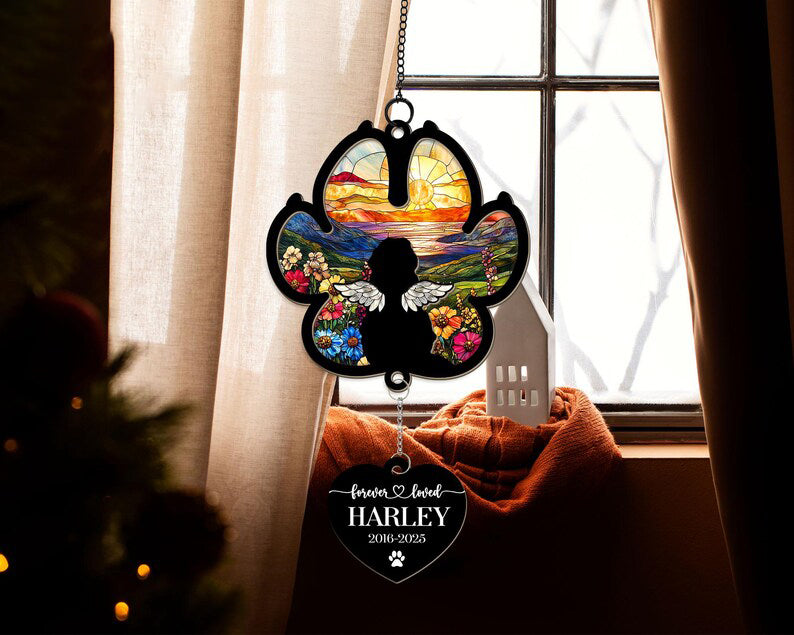 Custom Dog Memorial Suncatcher, Personalized Dog Loss Sympathy Gift, Loss of Pet Gift, Dog Remembrance Window Hanging Car Accessory