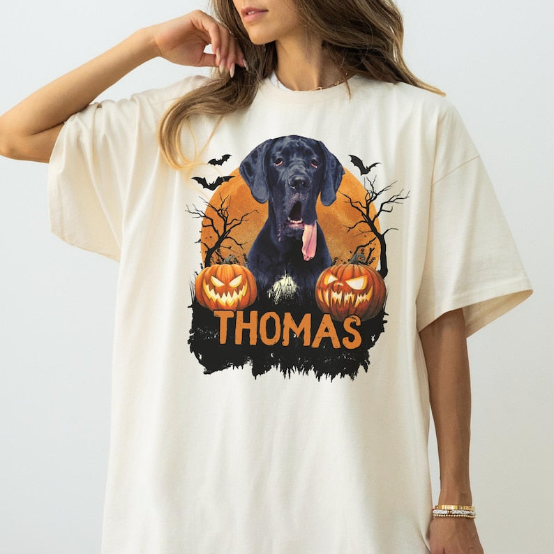 Custom Halloween Dog Shirt, Spooky Season, Personalized Dog Name Photo, Custom Pet Photo Shirt, Dog Lovers Halloween Gift