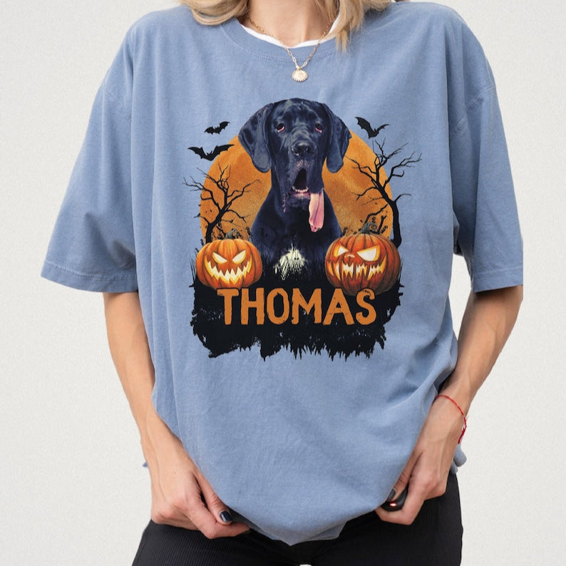 Custom Halloween Dog Shirt, Spooky Season, Personalized Dog Name Photo, Custom Pet Photo Shirt, Dog Lovers Halloween Gift