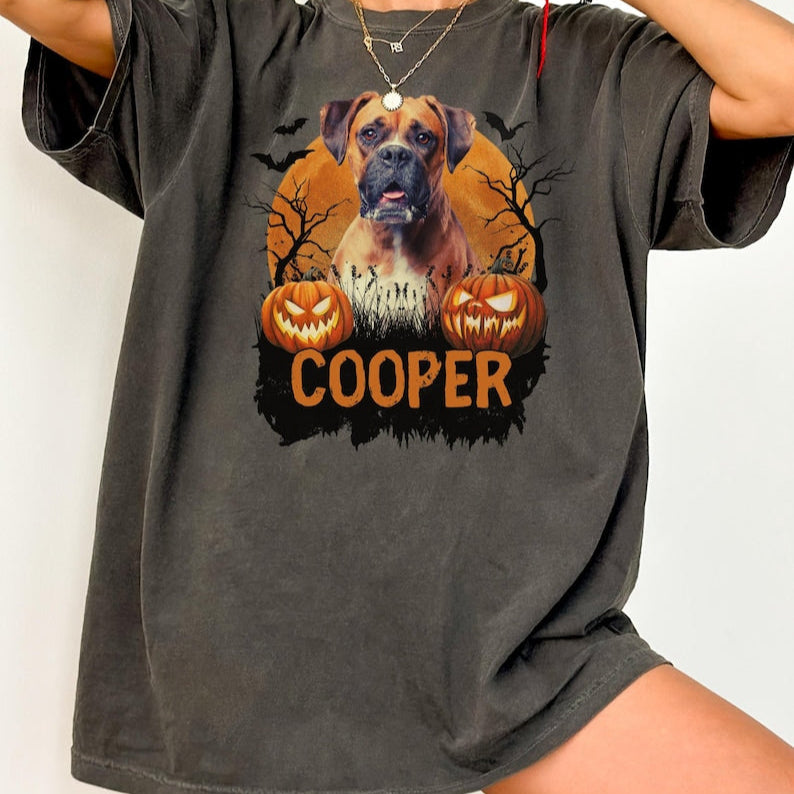 Custom Halloween Dog Shirt, Spooky Season, Personalized Dog Name Photo, Custom Pet Photo Shirt, Dog Lovers Halloween Gift