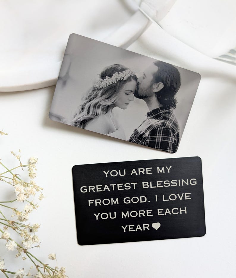 Personalized Wallet Card Engraved Message Love Note Custom Metal Card Wallet Insert Photo Anniversary Gift for Him Keepsake Husband Gifts