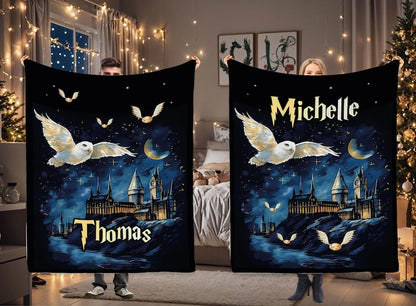 Wizard Blanket with Name, Custom Christmas Gift, Starry Night Blanket, Magic Wizard Throw, Best Fan Gift, Magic School, Fantasy Throw Gift