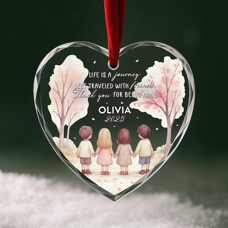 Personalized Best Friends Ornament 2026 - Custom Name Glass Keepsake - Friendship Quote Holiday Gift for Friends