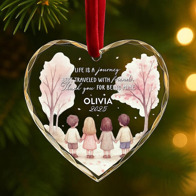 Personalized Best Friends Ornament 2026 - Custom Name Glass Keepsake - Friendship Quote Holiday Gift for Friends