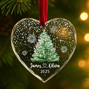 Personalized Christmas Tree Ornament Custom Couple Names & Year Heart Glass Snowflake Holiday Keepsake