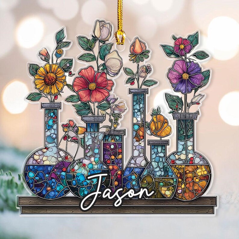 Personalized Science Bottle Acrylic Tree Ornament, Chemistry Teacher Decor, Lab Glassware Art, Back To School Gift, Stem Gift For Teachers