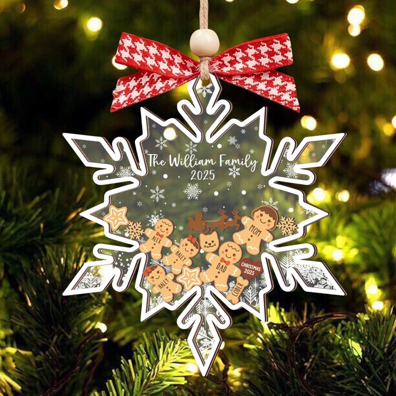 Personalized Gingerbread Family Ornament 2025 Custom Plaid Rolling Pin Includes Pets Christmas Holiday Keepsake Custom Name and Year Gift