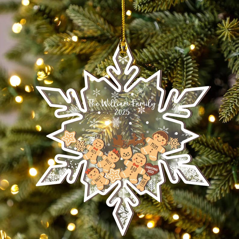 Personalized Gingerbread Family Ornament 2025 Custom Plaid Rolling Pin Includes Pets Christmas Holiday Keepsake Custom Name and Year Gift