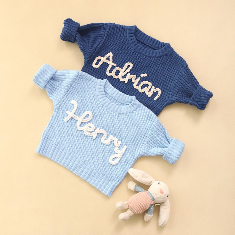 Hand Embroidery Sweater, Baby Jumper with Name, Custom Toddler Sweater, Baby Knit Sweater, Baby Boy & Girl Gift, 1 Year Old Birthday Gifts