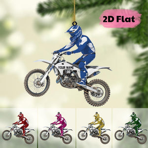 Personalized Name Motocross Dirt Bike Flat 2D Acrylic Christmas Ornament, Custom Name and Number Motocross Ornament, Gift For Racing Biker