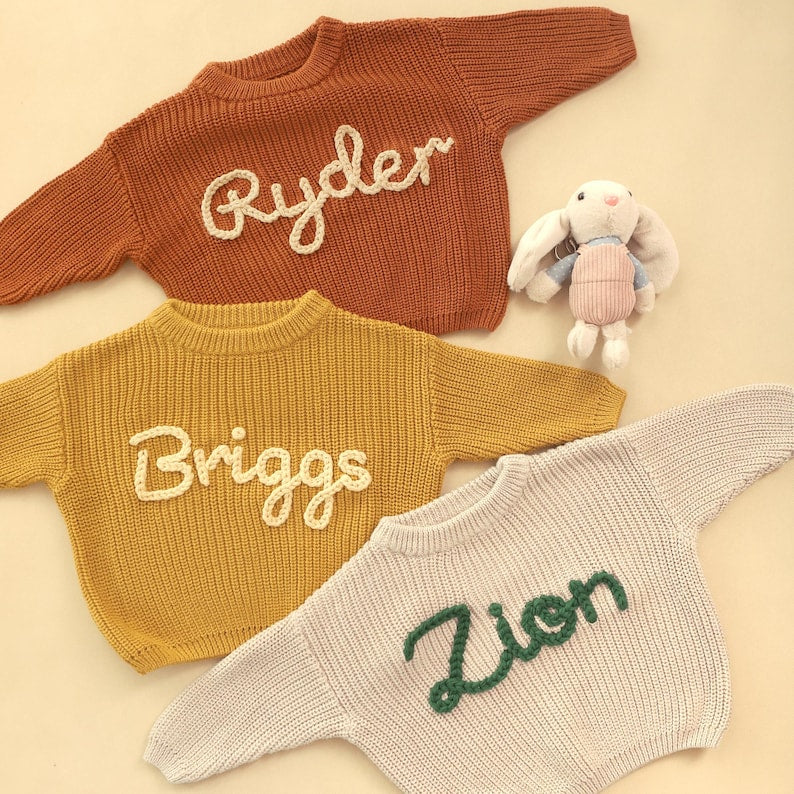 Hand Embroidery Sweater, Baby Jumper with Name, Custom Toddler Sweater, Baby Knit Sweater, Baby Boy & Girl Gift, 1 Year Old Birthday Gifts