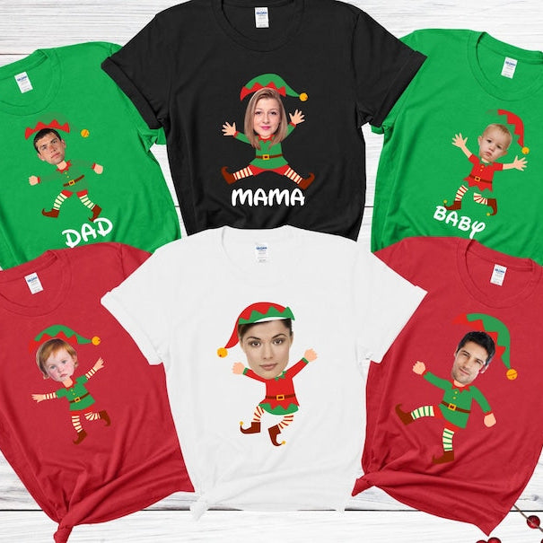 Personalized Photo Family Elf tshirts,Christmas Elf Family Shirt,Custom Face Elf Christmas Tee, Elf Family Matching,Elf Christmas Family