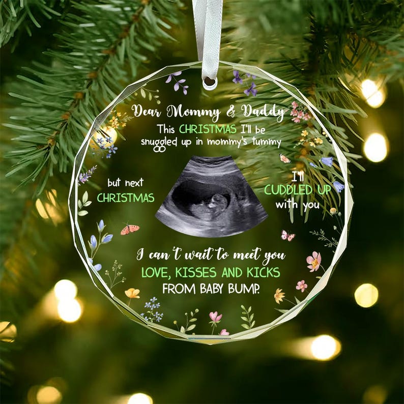 Personalized Baby Ultrasound Ornament, Custom Baby Christmas Ornament for First Dad, Expecting Parents Gift, Pregnancy Announcement