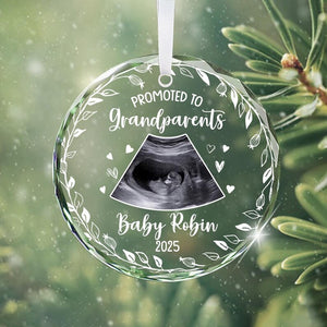 Promoted to Grandparents Glass Ornament, Pregnancy Reveal to Grandparents, New Baby Announcement, Christmas Ornament, Grandparents Gift