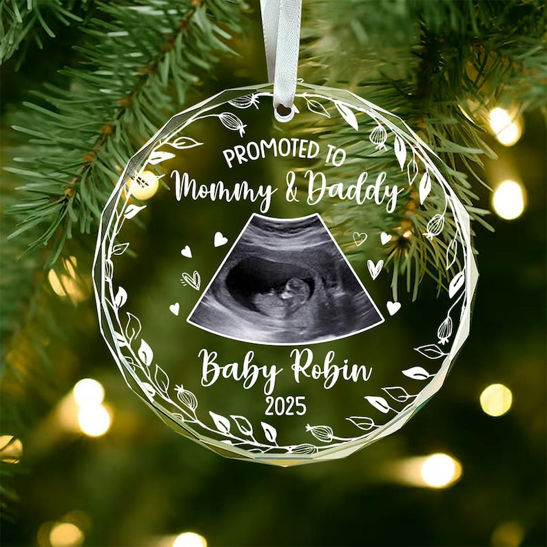 Promoted to Grandparents Glass Ornament, Pregnancy Reveal to Grandparents, New Baby Announcement, Christmas Ornament, Grandparents Gift