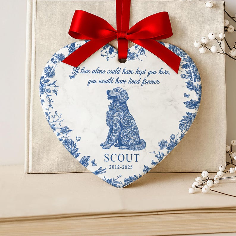 Personalized Dog Memorial Christmas Ornament, Toile De Jouy Pet Memorial Gift,Forever Loved MemorialGift for Pet Lovers,Loss of Dog Keepsake