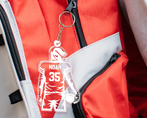 Custom Football Keychain, Football Player Key Chain with Name and Jerrsey Number, High School Football Team Name Tag, Senior Night Gift