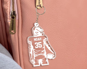 Custom Football Keychain, Football Player Key Chain with Name and Jerrsey Number, High School Football Team Name Tag, Senior Night Gift