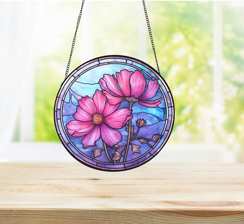 Personalized Birth Month Flower Stained Glass Suncatcher,Custom Flower Window Hanging,Valentines/Birthday Gift For Him/Her/Besties/Mom