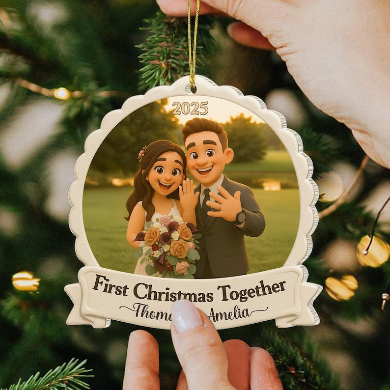 Personalized First Christmas Married Ornament, Custom Couples Photo Figure Ornament, First Christmas Together Gift For Him, Newlywed Gift