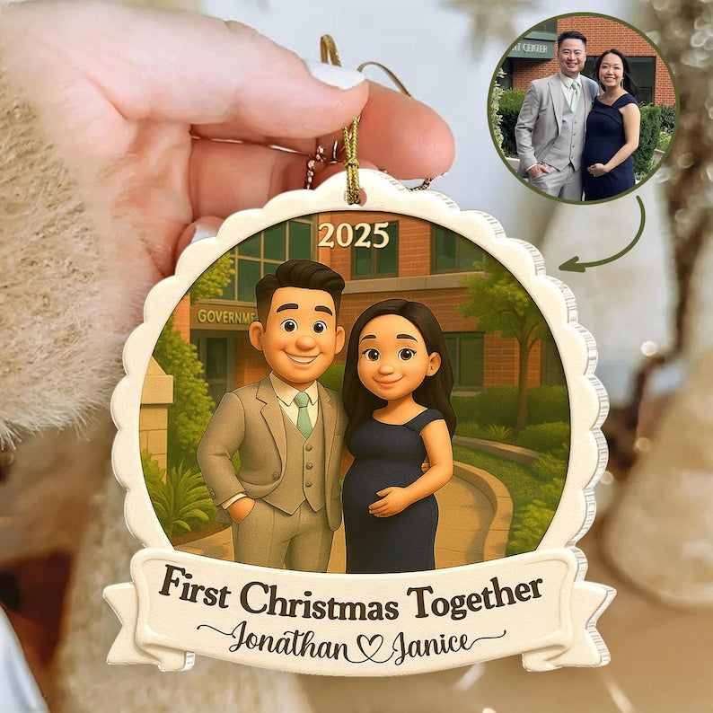Personalized First Christmas Married Ornament, Custom Couples Photo Figure Ornament, First Christmas Together Gift For Him, Newlywed Gift