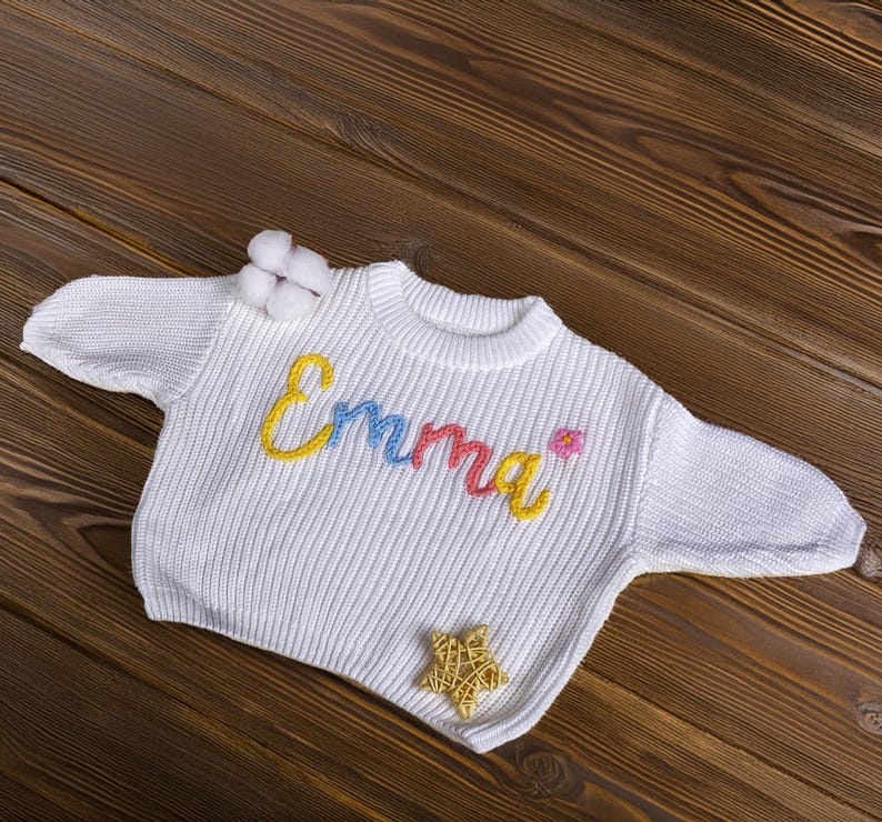 Embroidered Name Baby Sweater, Personalized Baby Name Knit Sweater, Embroidered Knit Jumper, First Birthday Gift, Baby Shower Gifts