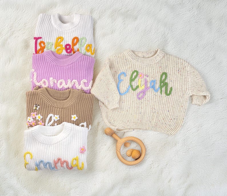 Embroidered Name Baby Sweater, Personalized Baby Name Knit Sweater, Embroidered Knit Jumper, First Birthday Gift, Baby Shower Gifts