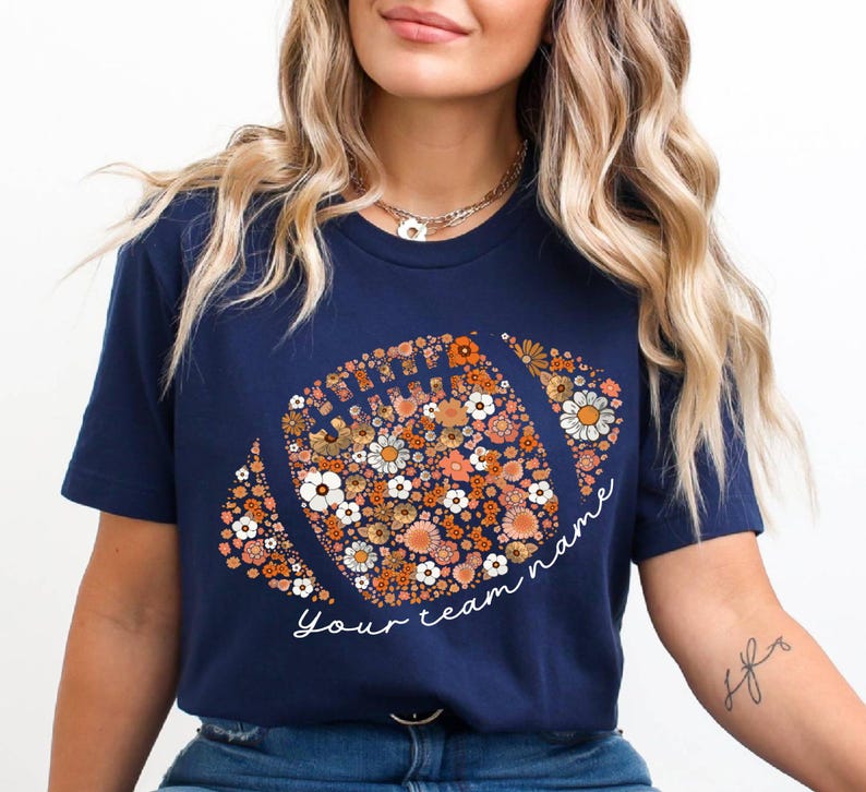 Custom Floral Football Shirt Football Mom Shirt Retro Football Tee Game Day Touchdown Season Shirt Fall Boho Floral Shirt Football Season