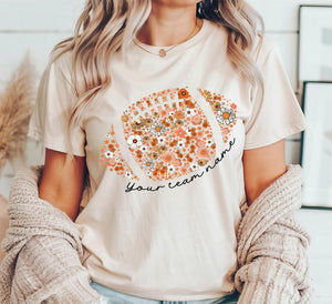 Custom Floral Football Shirt Football Mom Shirt Retro Football Tee Game Day Touchdown Season Shirt Fall Boho Floral Shirt Football Season